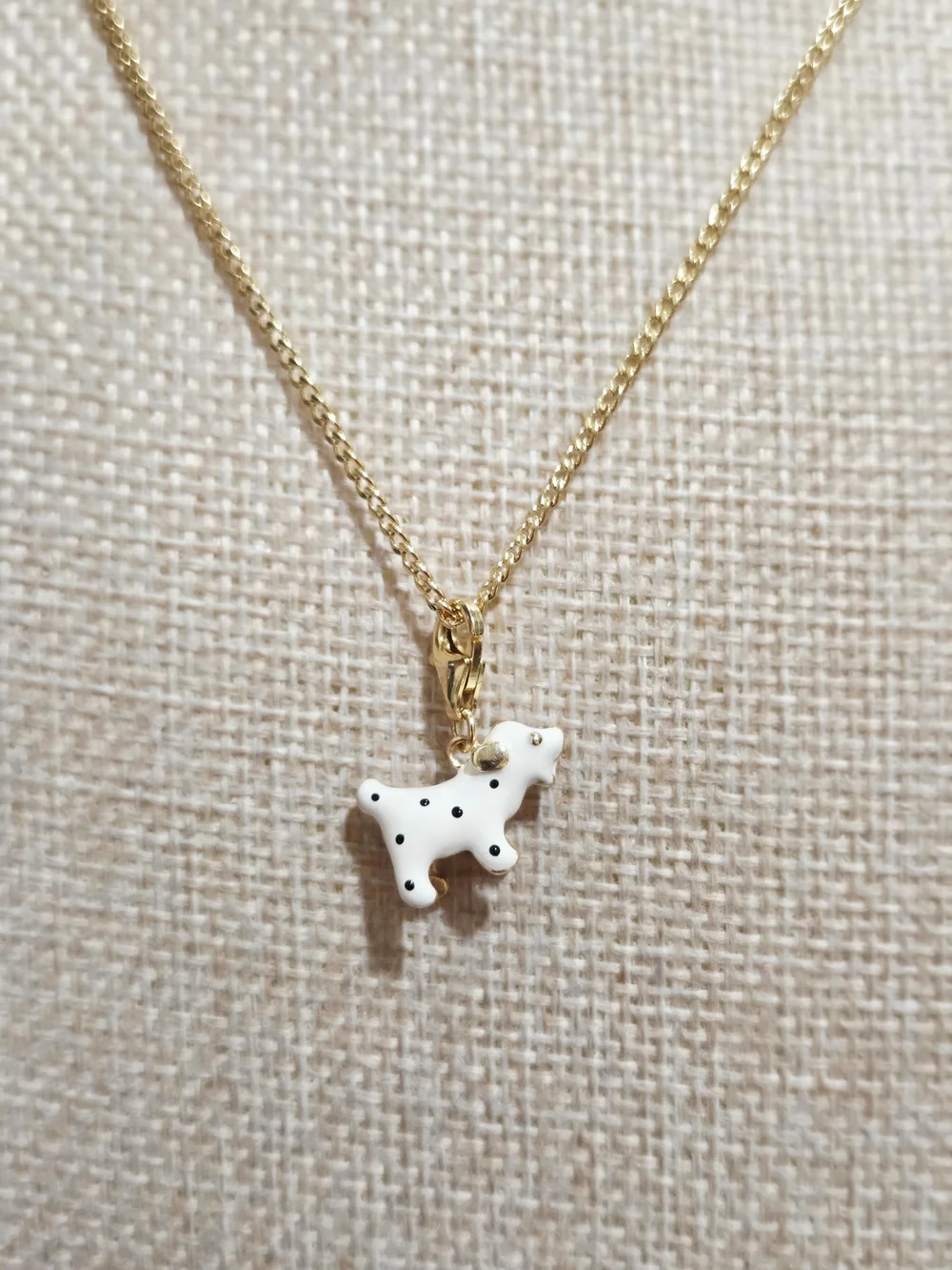 Gold Necklace with White Polka Dot Dog Charm